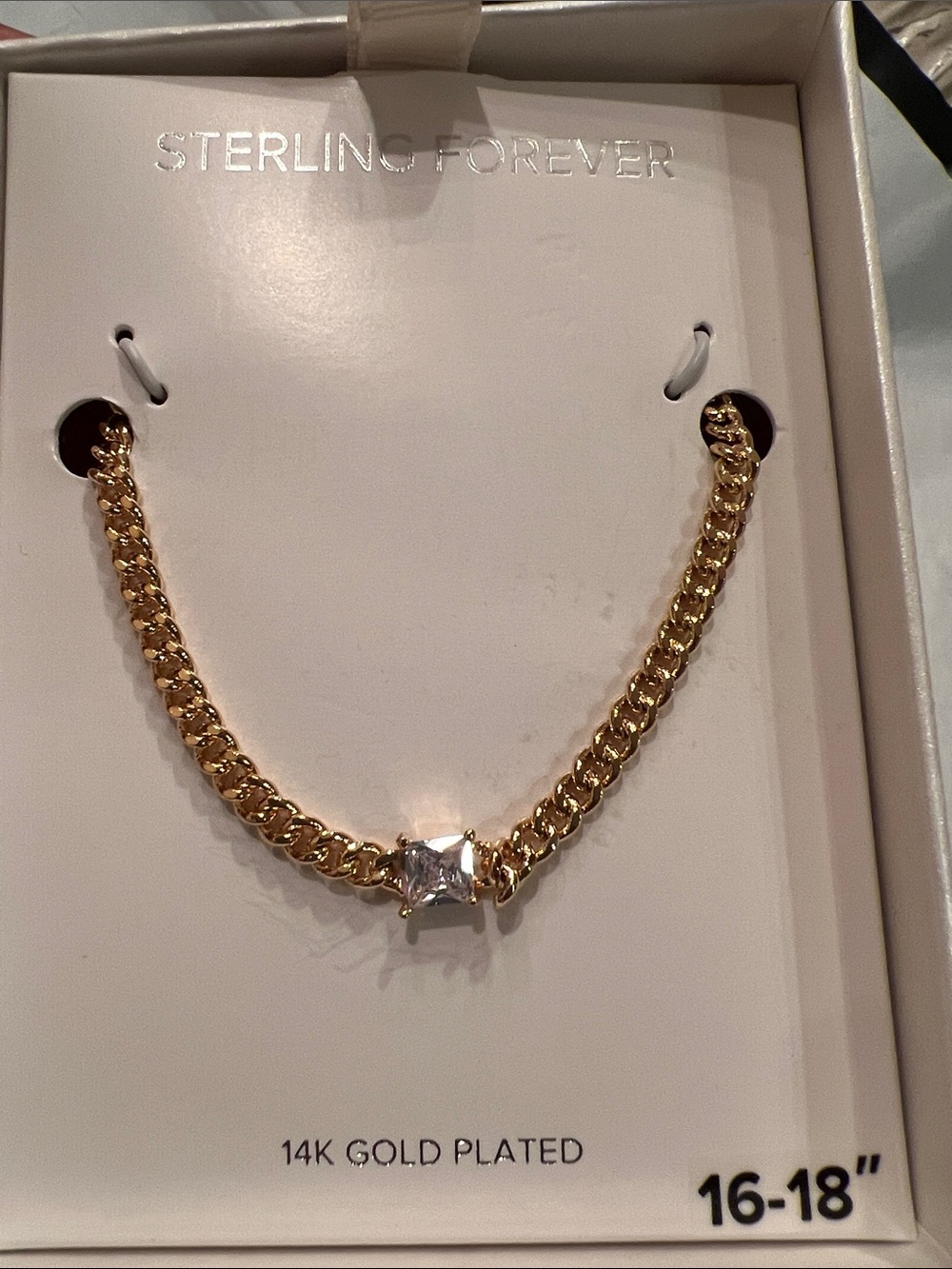 14K Gold-Plated Chain Necklace with Clear Square Crystal by Sterling Forever